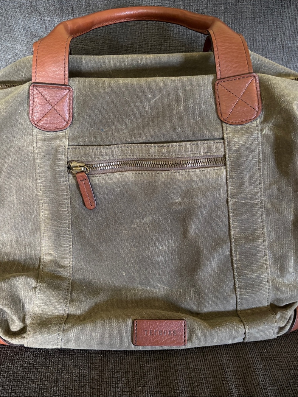 Tecovas Olive Canvas Laptop Tote with Brown Leather Trim